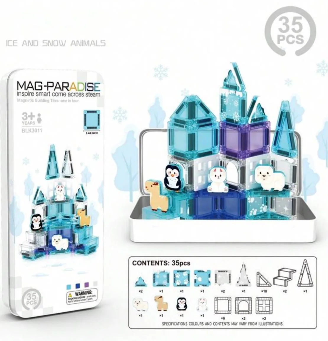 35-Piece Magnetic Building Tiles Set