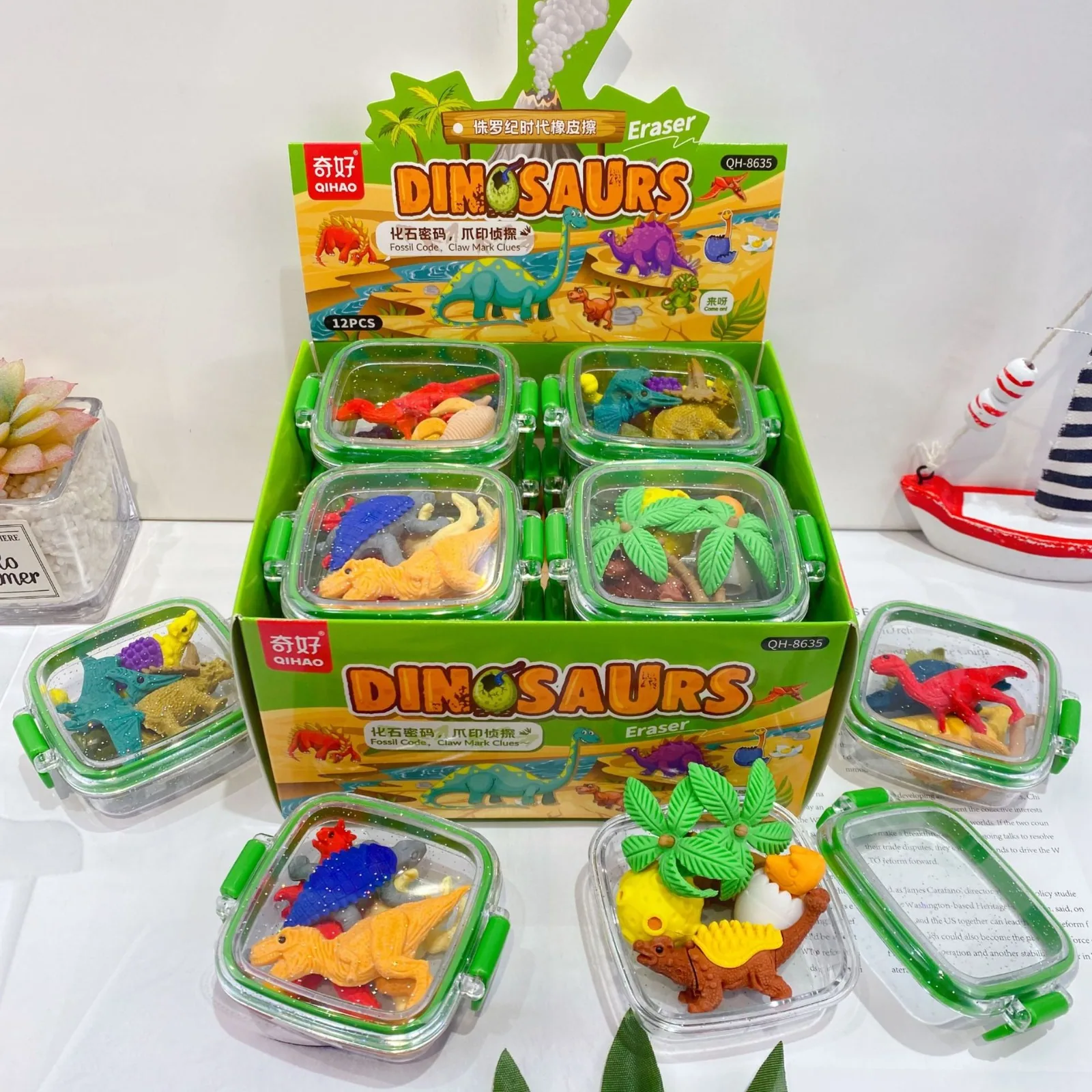Tin Dinosaur Package Erasers